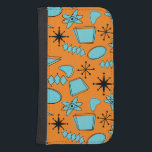 MCM Atomic Shapes Turquoise on Orange Samsung S4 Wallet Case<br><div class="desc">Hand drawn mid century modern shapes and icons digitised to design seamless patterns</div>