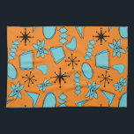 MCM Atomic Shapes Turquoise on Orange Tea Towel<br><div class="desc">Hand drawn mid century modern shapes and icons digitised to design seamless patterns</div>