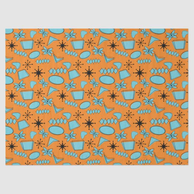 MCM Atomic Shapes Turquoise on Orange Tissue Paper (Front)