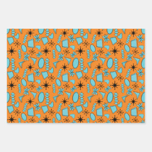 MCM Atomic Shapes Turquoise on Orange Wrapping Paper Sheet