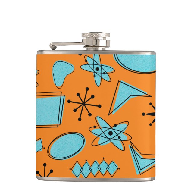MCM Atomic Turquoise On Orange Vinyl Wrapped Flask (Front)