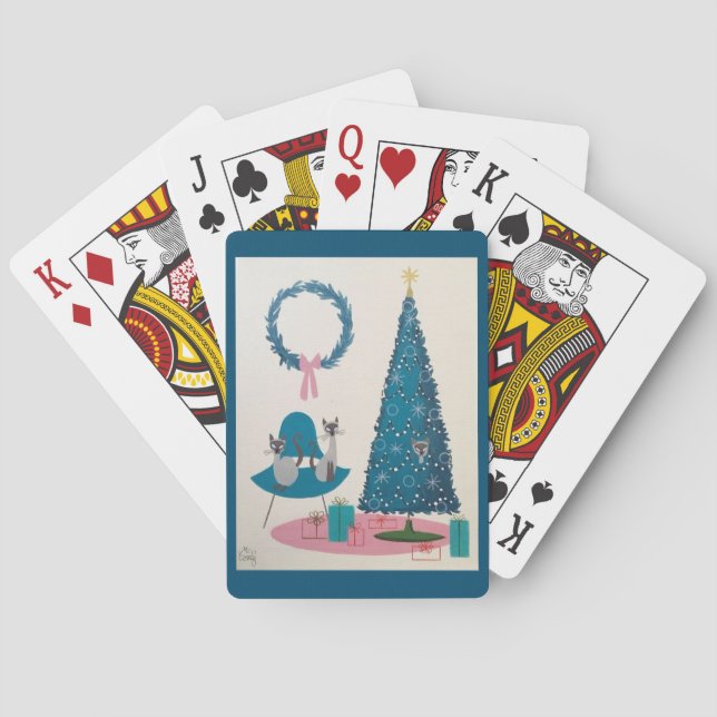 MCM Cats and Christmas Tree Playing Cards (Back)