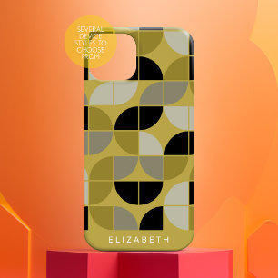 MCM Geometric Mod Circles Pattern - gold black iPhone 16 Case