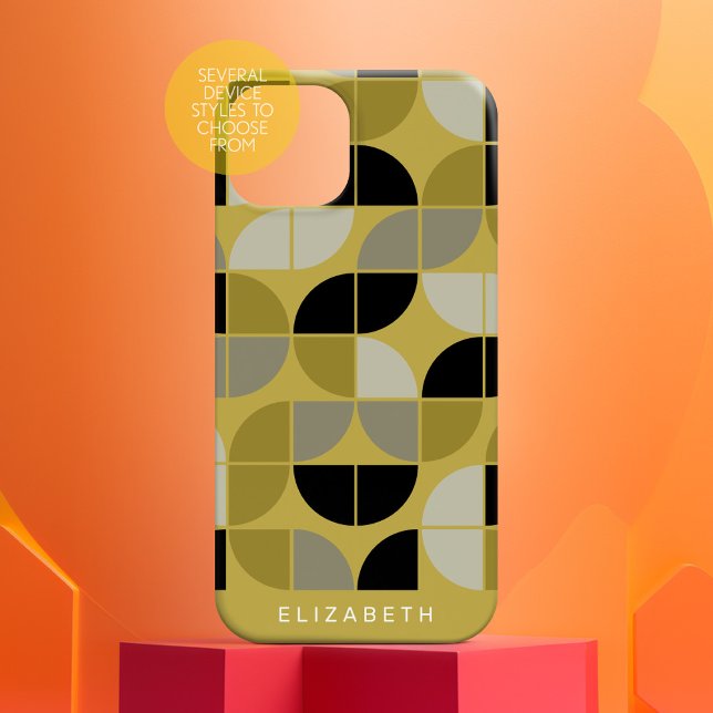 MCM Geometric Mod Circles Pattern - gold black iPhone 16 Case (Half moon pattern iphone case)