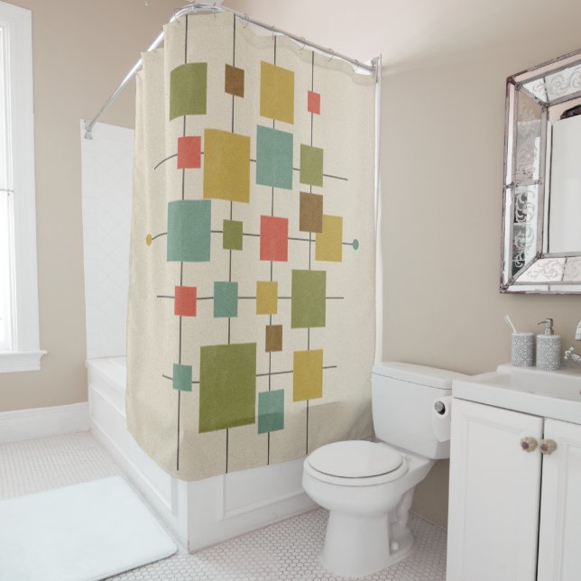 MCM Geometric Print Shower Curtain (In Situ)