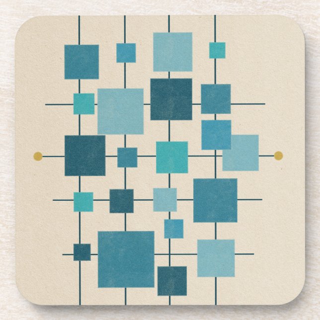 MCM Geometric Squares - blue Coaster (Front)
