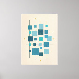 MCM Geometric Squares - blue Poster Canvas Print