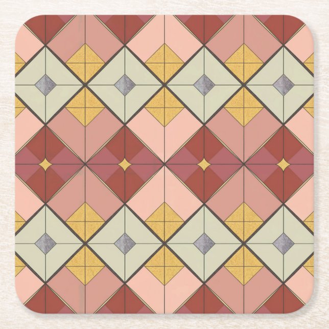 MCM Gold Pink Diamond Pattern Coaster Set (Front)
