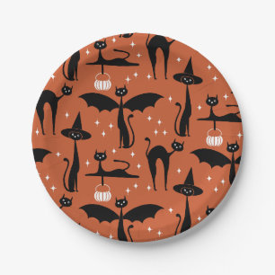 MCM Halloween Fancy Dress Minimalist Cats Orange Paper Plate