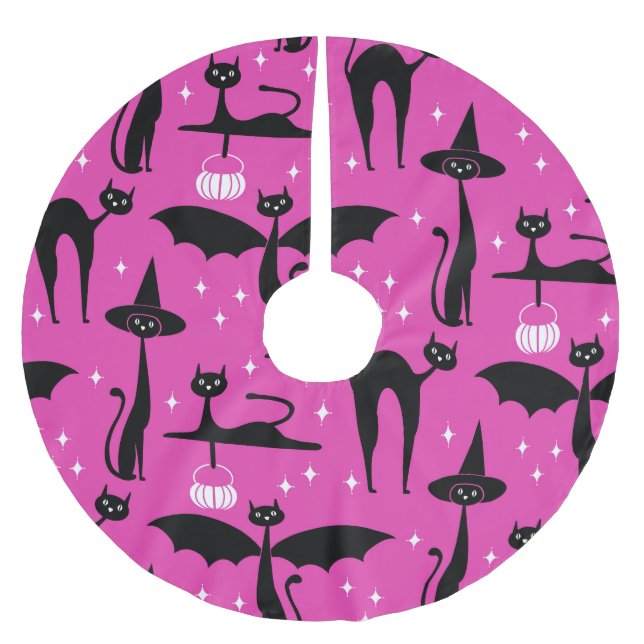 MCM Halloween Fancy Dress Minimalist Cats Pink Brushed Polyester Tree Skirt (Front)