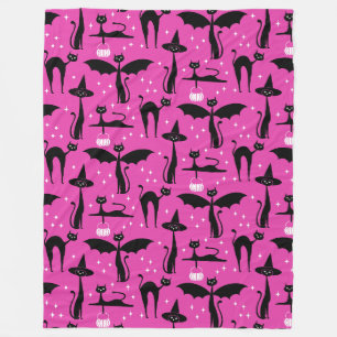 MCM Halloween Fancy Dress Minimalist Cats Pink Fleece Blanket