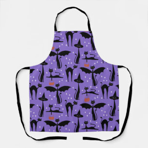 MCM Halloween Fancy Dress Minimalist Cats Purple Apron