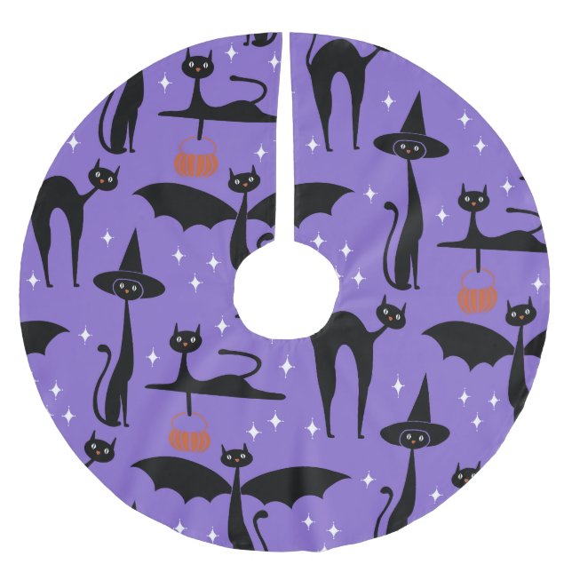 MCM Halloween Fancy Dress Minimalist Cats Purple Brushed Polyester Tree Skirt (Front)