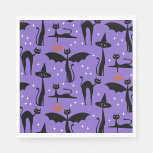 MCM Halloween Fancy Dress Minimalist Cats Purple Napkin