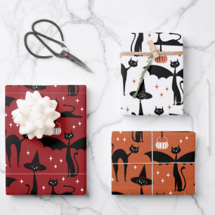MCM Halloween Fancy Dress Minimalist Cats various Wrapping Paper Sheet