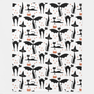 MCM Halloween Fancy Dress Minimalist Cats White Fleece Blanket