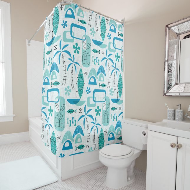 MCM Hawaiian Village - Blue Shower Curtain (In Situ)