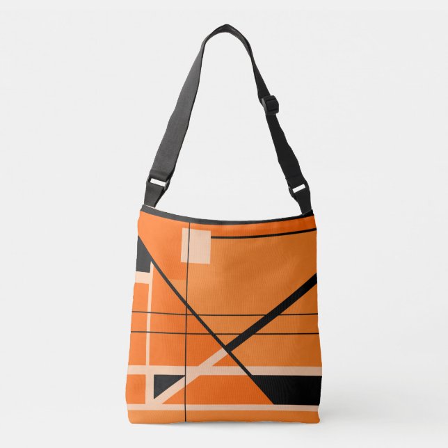 MCM Inspired Black Beige on Orange Geometric  Crossbody Bag (Front)
