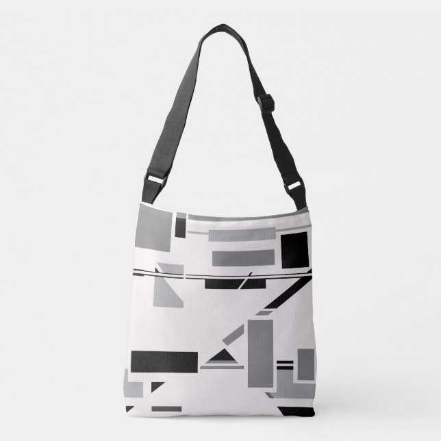 MCM Inspired Black Grey Shapes on Off-White Design Crossbody Bag (Front)