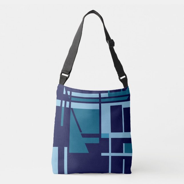 MCM Inspired Turquoise Light Blue on Navy Abstract Crossbody Bag (Front)