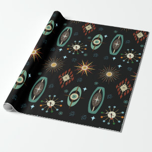 MCM Mid Century Modern retro Clocks funky 1960s Wrapping Paper