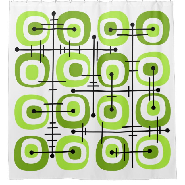 MCM Midcentury Abstract Pattern Chartreuse Shower Curtain (Front)