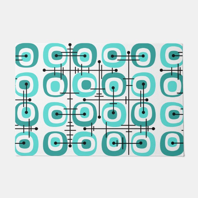 MCM Midcentury Abstract Pattern Turquoise Doormat (Front)
