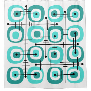MCM Midcentury Abstract Pattern Turquoise Shower Curtain