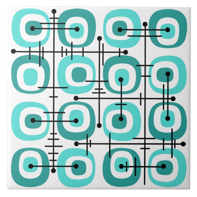 MCM Midcentury Abstract Pattern Turquoise Tile (Front)