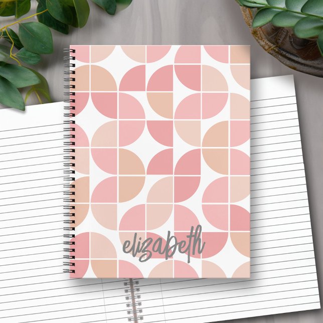 MCM Mod Circles Pattern mauve and blush pink Notebook (Personalized Notebook with Custom Text)