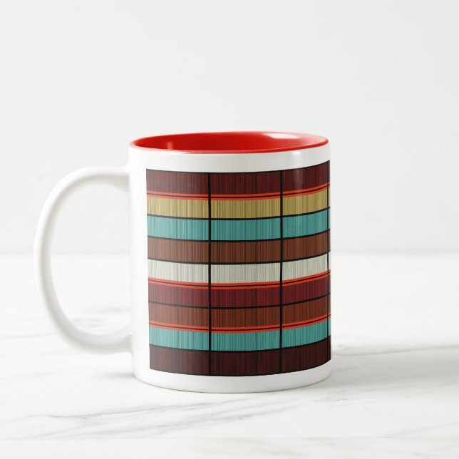 MCM Mod Midcentury Mad Men Style Stripes Two-Tone Coffee Mug (Left)