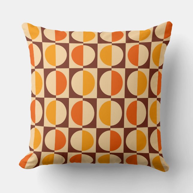 MCM Retro Geometric Half Square and Circle Pattern Cushion (Front)