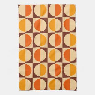 MCM Retro Geometric Half Square and Circle Pattern Tea Towel