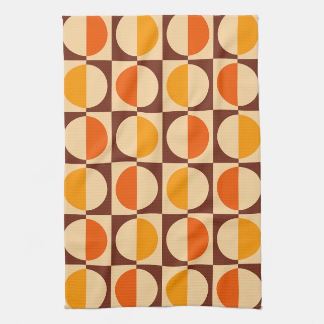 MCM Retro Geometric Half Square and Circle Pattern Tea Towel (Vertical)