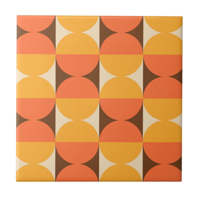 MCM Retro Geometric Half Square and Circle Pattern Tile (Front)