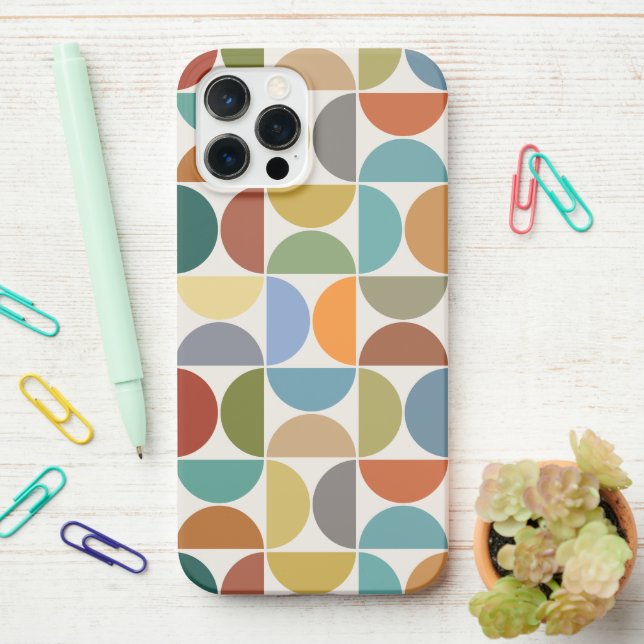MCM Semicircles Big Pattern Colour on Cream iPhone Case (On Desk)