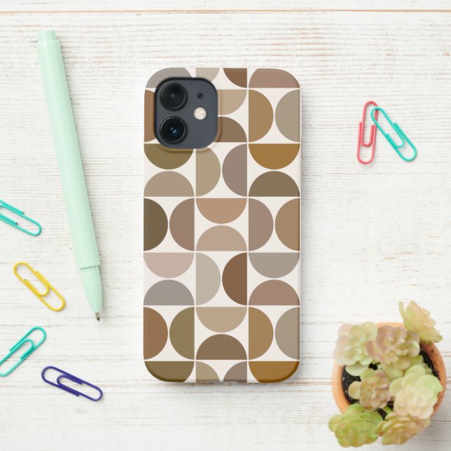 MCM Semicircles Browns+Cream Big Pattern iPhone Case (On Desk)