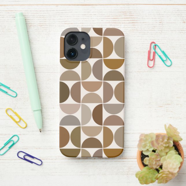 MCM Semicircles Browns+Cream Big Pattern iPhone Case (On Desk)