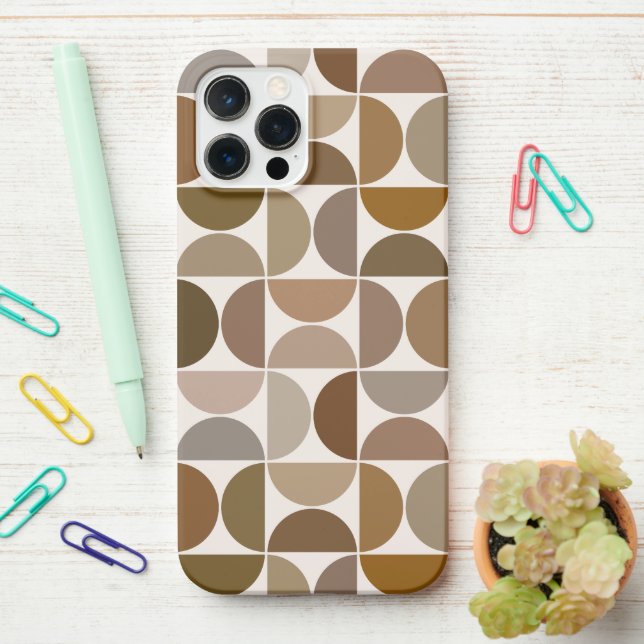 MCM Semicircles Browns+Cream Big Pattern iPhone Case (On Desk)