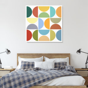 MCM Semicircles Colour on Cream Square Canvas Print