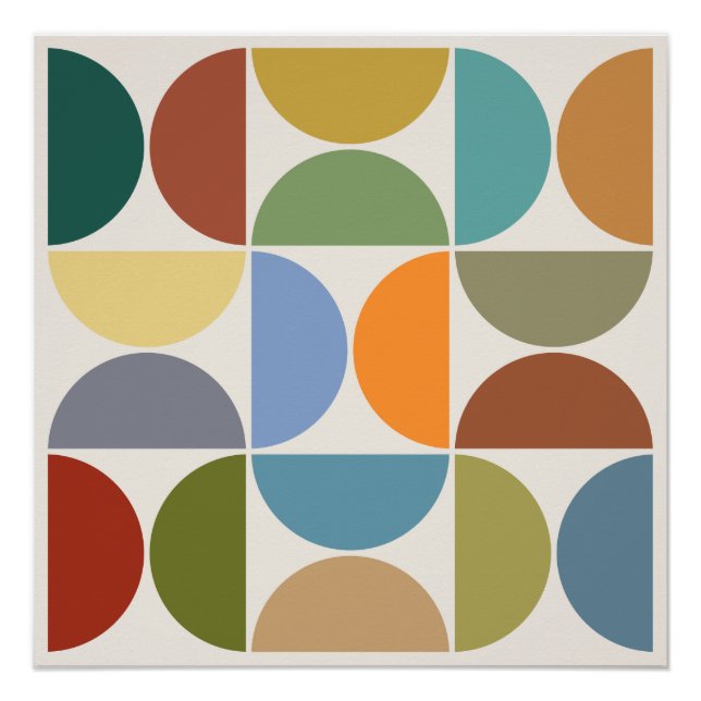 MCM Semicircles Colour on Cream Square Poster (Front)