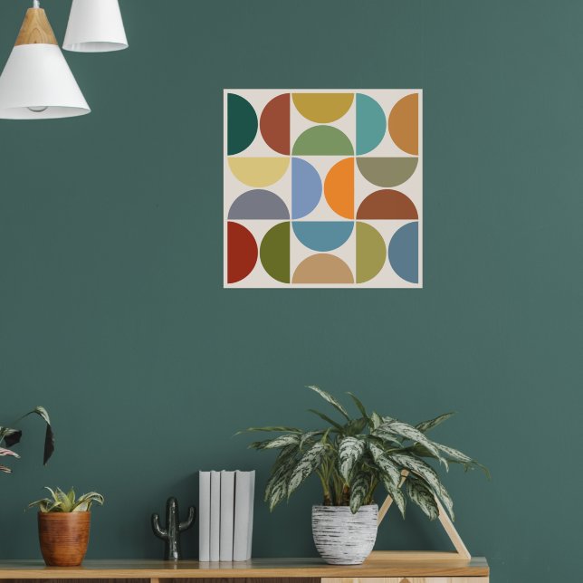 MCM Semicircles Colour on Cream Square Poster (Living Room 1)