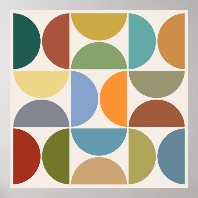 MCM Semicircles Colour on Cream Square Poster (Front)