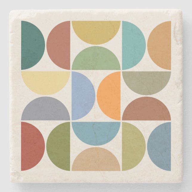 MCM Semicircles Colour on Cream Square Stone Coaster (Front)
