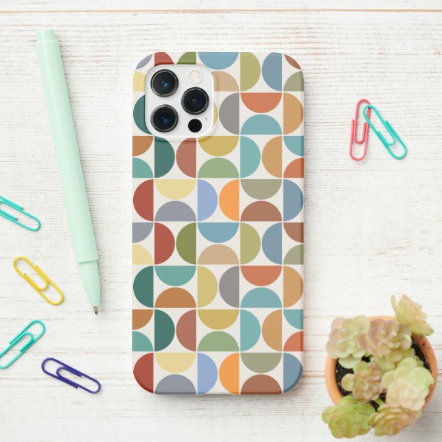 MCM Semicircles Pattern Colour on Cream iPhone Case (On Desk)