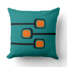 MCM Throw Pillow - Retro Teal and Orange Print