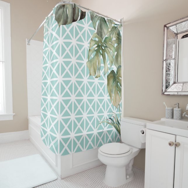 MCM Tropical Lattice Shower Curtain (In Situ)