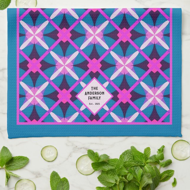 MCM Vibrant Retro Diamond Pattern Tea  Towel (Folded)