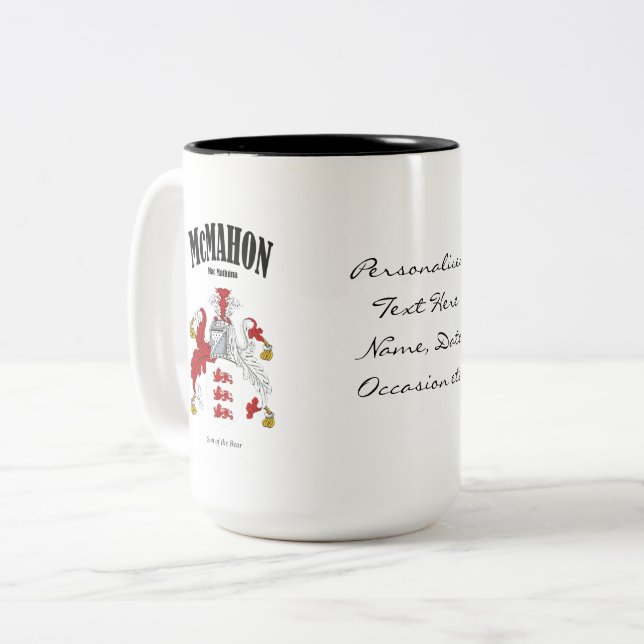 McMahon Family Crest, Translation & Meaning Two-Tone Coffee Mug (Front Left)