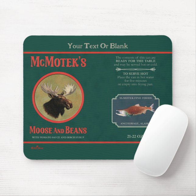 McMotek's Moose And Beans Label Mouse Mat (With Mouse)